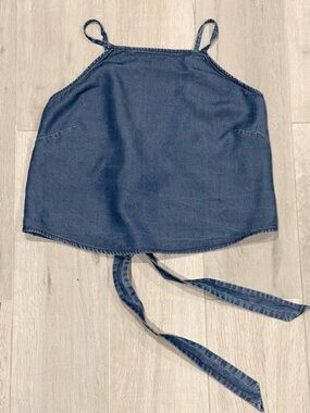 Express Denim Tie Back Halter Top Blue  Open Back Size M